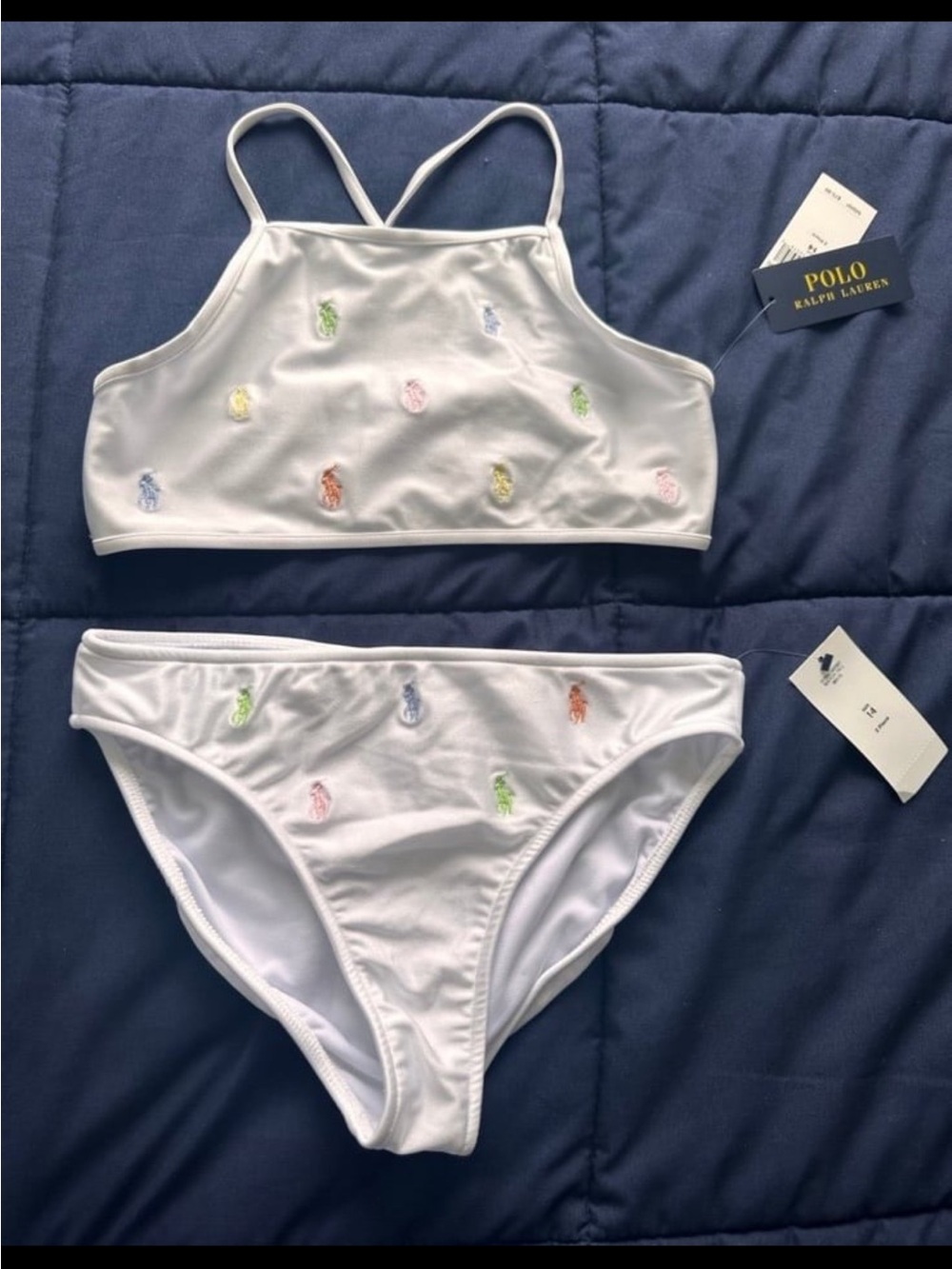 Ralph Lauren White Kids Two-Piece Bikini with Pastel Pony Embroidery multicolor